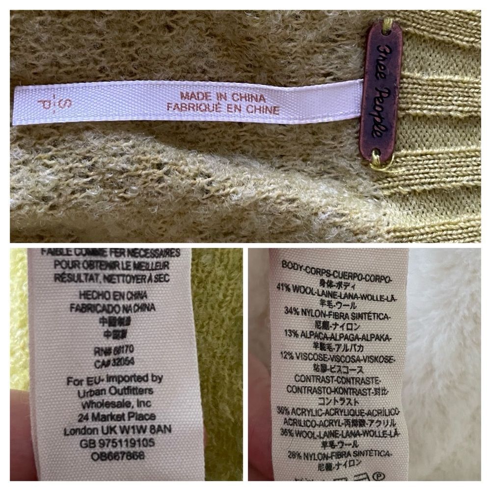 Free People Chartreuse Balloon Sleeve Sweater Cozy Chic Crew Neck Small S - Picture 11 of 11